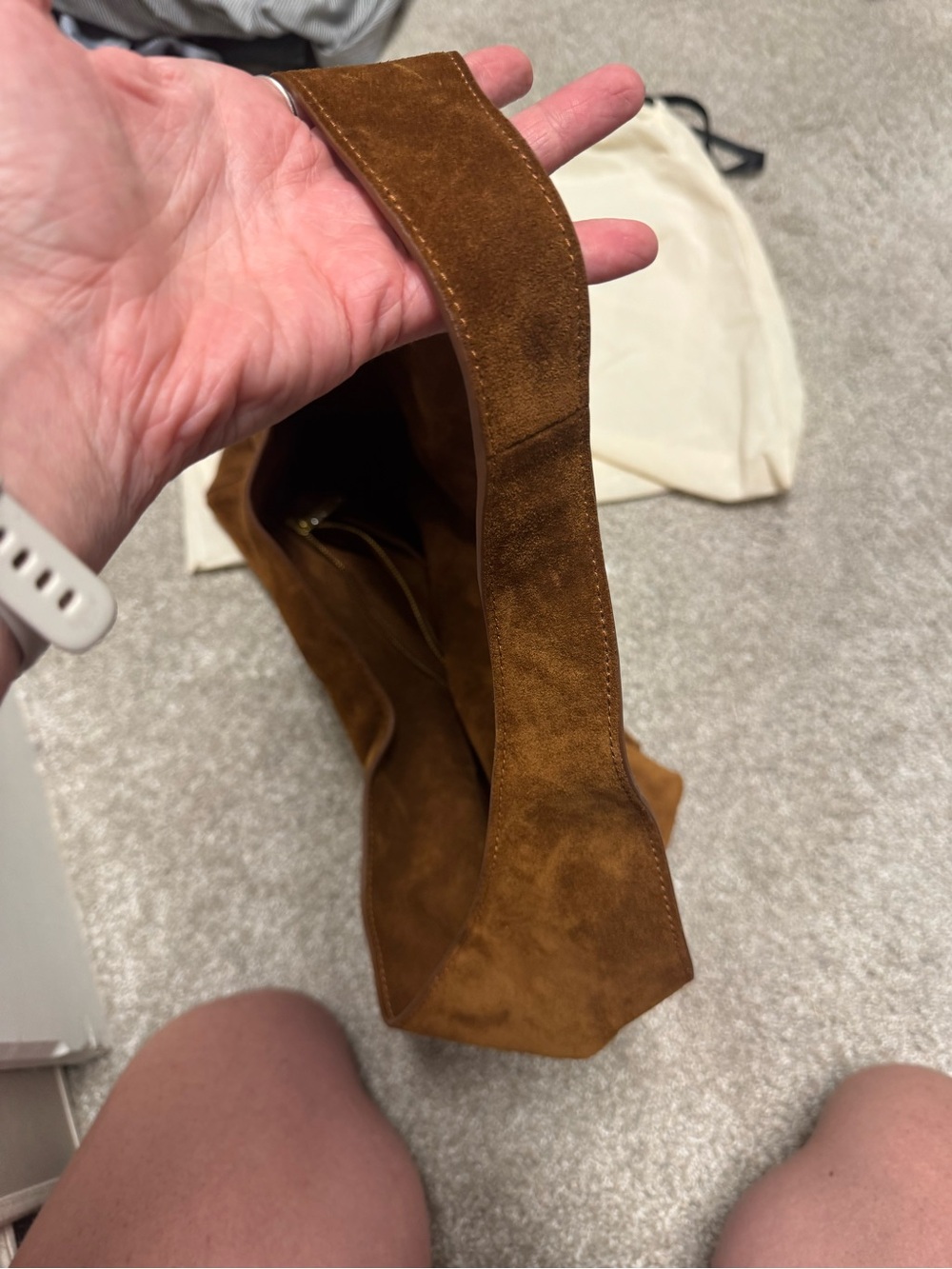 Suede Shoulder Bag - Brown - Picture 7 of 9